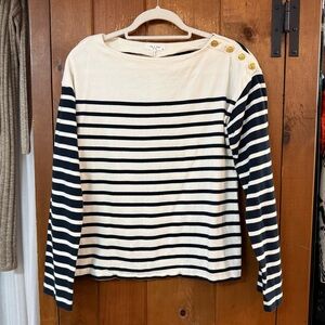 RAG + BONE Cream & Navy Striped Long Sleeve Top